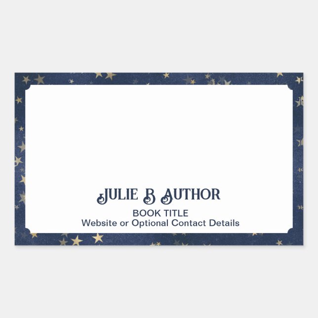 Navy Blue and Gold Starry Author Book Plate Sticker (Front)