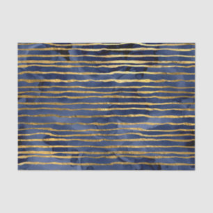Navy Blue and Gold Striped Pattern Tissue Paper