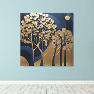 Navy Blue and Gold Tree Canvas Wall Art, Luxury Print