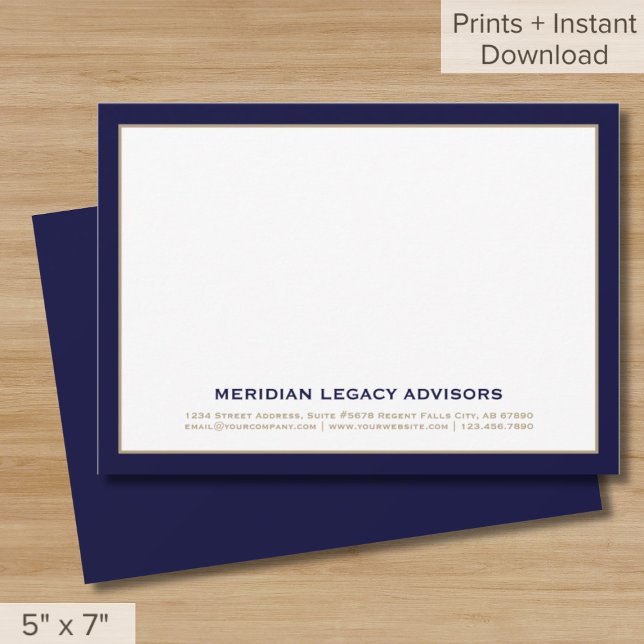 Navy Blue and Gold Typographic Business Note Card (Creator Uploaded)