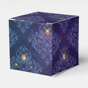 Navy Blue and Gold Vintage Damask Favor Box