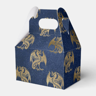 Navy Blue and Gold Vintage Dragon Pattern Favor Box