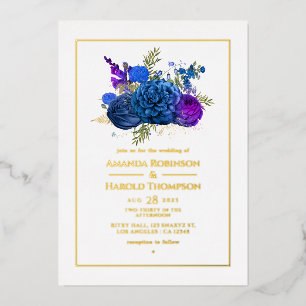 Navy Blue and Gold Vintage  Floral Wedding Foil In