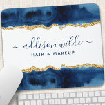 Navy Blue And Gold Watercolor Salon Mouse Pad<br><div class="desc">Navy Blue And Gold Watercolor Mouse Pad. Elegant Navy Blue And Gold geometric hand lettered style calligraphy script professional business design. Perfect for makeup artists,  hair stylists,  cosmetologists,  and more!</div>