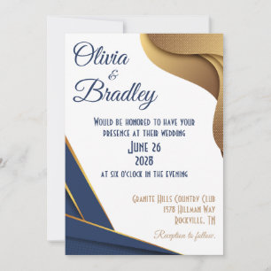 Navy Blue and Gold Wedding Invitation