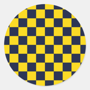 Navy Blue and Golden Yellow Chequerboard Classic Round Sticker