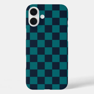 Navy Blue and Green Chequerboard iPhone 16 Plus Case