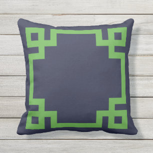 Navy Blue and Green Greek Key Border Throw Pillow