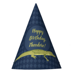 Navy Blue and Green Men's Alligator Birthday Party Hat