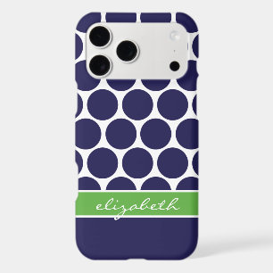 Navy Blue and Green Mod Big Dots Custom Monogram