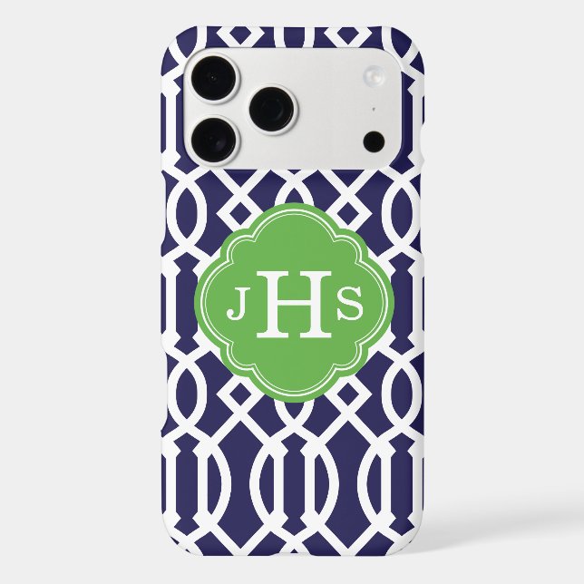 Navy Blue and Green Modern Trellis Monogram (Back)
