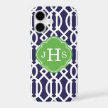 Navy Blue and Green Modern Trellis Monogram<br><div class="desc">Cute Girly Trendy Chic Stylish Preppy Geometric Modern Trellis Pattern. Add your custom personalized monogram initials or name. Click the Customize It button to change fonts and colours for a unique one-of-a-kind design.</div>