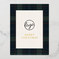 Navy Blue and Green Plaid Business Christmas