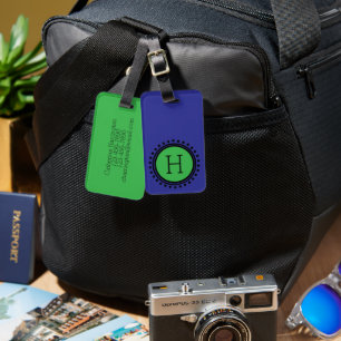 Navy Blue and Green Polka Dot Monogram Luggage Tag