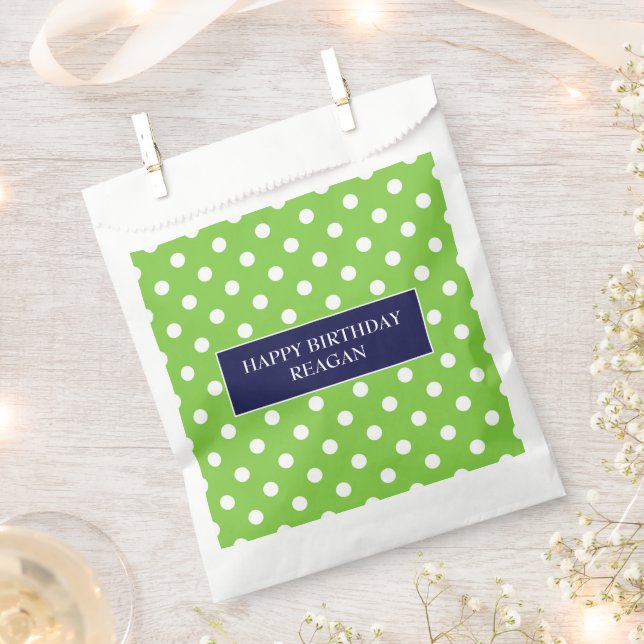 Navy blue and green polka dot personalized favour bag (Clipped)