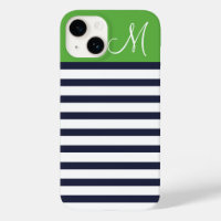 Navy Blue and Green Preppy Stripes Custom Monogram
