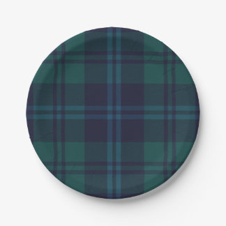 Navy Blue and Green Tartan Plaid Paper Plates