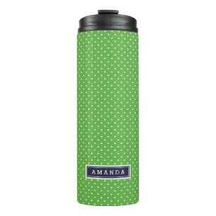 Navy Blue and Green Tiny Dots Monogram Thermal Tumbler