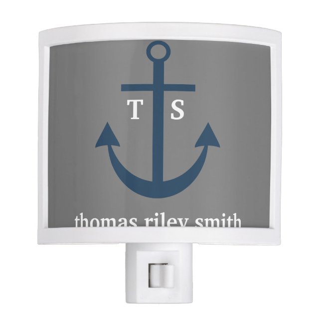 Navy Blue and Grey Anchor Nursery Night Light (Front)