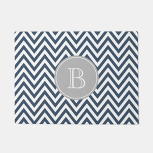 Navy Blue and Grey Chevron Custom Monogram Doormat