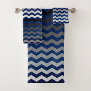 Navy Blue and Grey Chevron Stripes Bath Towel Set