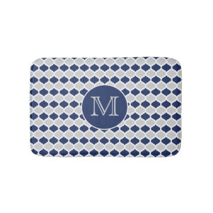 Navy Blue and Grey Quatrefoil Monogram Bath Mat