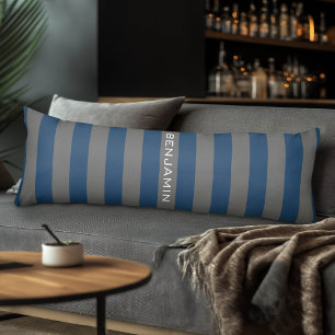 Navy Blue and Grey Rugby Stripes with Custom Name Body Pillow