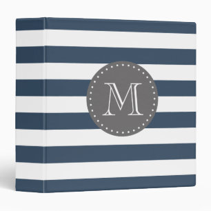 Navy Blue and Grey Stripes Custom Monogram Binder