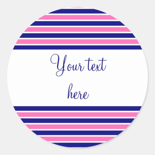 Navy Blue and Hot Pink Stripes Pattern Classic Round Sticker