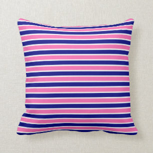 Navy Blue and Hot Pink Stripes Pattern Throw Pillow