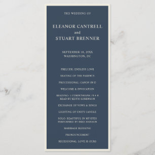 Navy Blue and Ivory Border Simple Wedding Program
