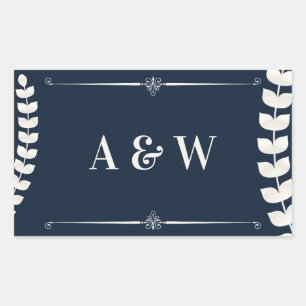 Navy Blue and Ivory Elegant Laurel Monogram Weddin Sticker