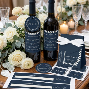 Navy Blue and Ivory Elegant Ornamental Wedding Favor Box