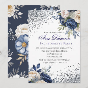 Navy Blue and Ivory Floral Couples Shower Invitation