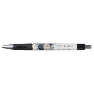 Navy Blue and Ivory Floral Wedding Pen