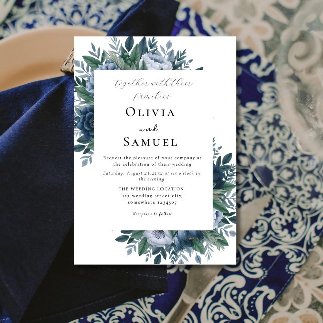 Navy blue and light blue elegant wedding  invitation (Creator Uploaded)