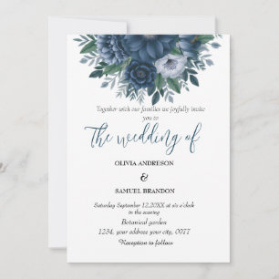 Navy blue and light blue elegant wedding invitation