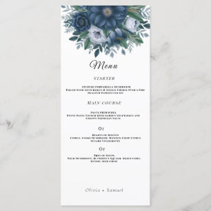Navy blue and light blue elegant wedding  menu