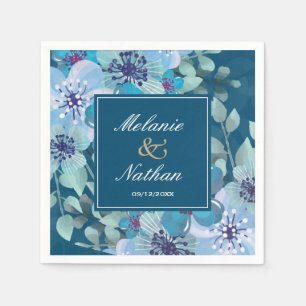 Navy Blue and Light Blue Watercolor Floral Elegant Napkin