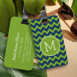 Navy Blue and Lime Green Chevrons Custom Monogram Luggage Tag<br><div class="desc">A preppy design in fresh,  cheerful colours. If you need to adjust the monograms,  click on the customize it button and make changes.</div>