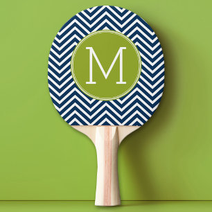 Navy Blue and Lime Green Chevrons Custom Monogram Ping Pong Paddle