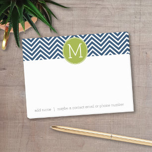 Navy Blue and Lime Green Chevrons Custom Monogram Post-it Notes