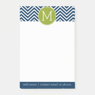 Navy Blue and Lime Green Chevrons Custom Monogram Post-it Notes