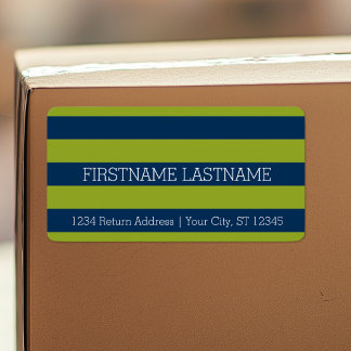 Navy Blue and Lime Green Rugby Stripes Custom Name Label
