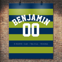 Navy Blue and Lime Green Rugby Stripes Name Number