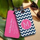 Navy Blue and Magenta Chevrons Custom Monogram Luggage Tag<br><div class="desc">A preppy design in fresh,  cheerful colours. If you need to adjust the monograms,  click on the customize it button and make changes.</div>