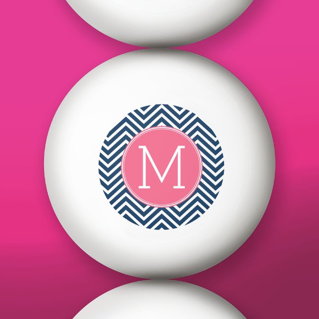 Navy Blue and Magenta Chevrons Custom Monogram Ping Pong Ball (Custom Ping Pong Balls)