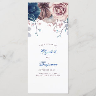 Navy Blue and Mauve Floral Wedding Programs