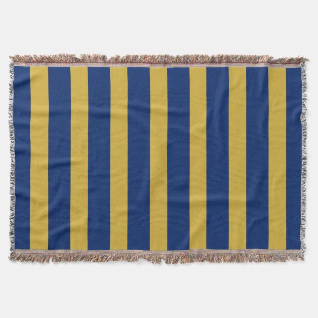 Navy Blue and Metallic Gold Vertical Striped Throw Blanket (Front)
