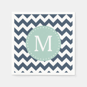 Navy Blue and Mint Green Chevron Custom Monogram Napkin